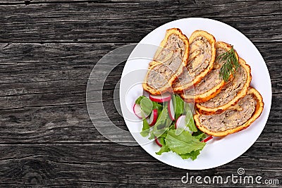 Chicken mushrooms Meatloaf with fresh salad Stock Photo