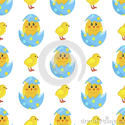 Chicken and Newborn Chick Hatch from Shell Vector Vector Illustration