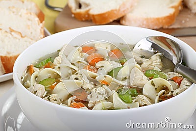 Chicken Noodle Soup Closeup Stock Photo