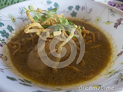 Food chicken noodles curry and crispy noodles Stock Photo