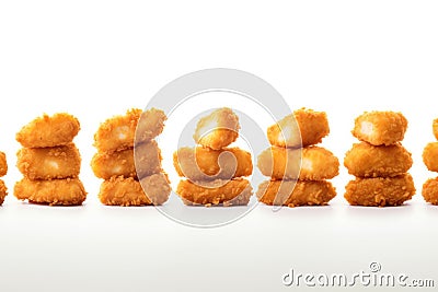 Chicken Nuggets Standing On White Background Wide Stock Photo