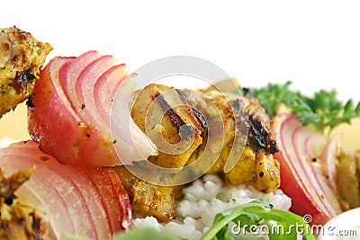 Chicken And Onion Tandoori Skewers Stock Photo