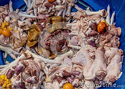 Chiken parts, fresh chiken, chiken in afrikan market Stock Photo