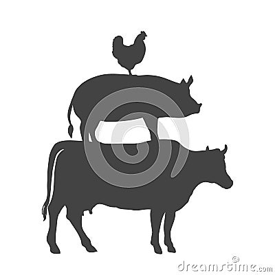 Chicken Pork Cow Farm Animals Vector Vector Illustration