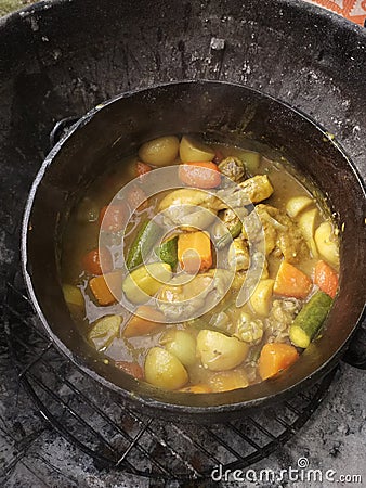 Chicken Potjiekos and Rice Stock Photo