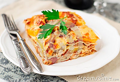 Chicken and Pumpkin Lasagna Stock Photo