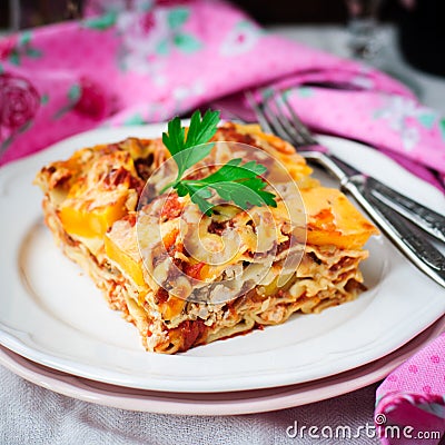 Chicken and Pumpkin Lasagna Stock Photo