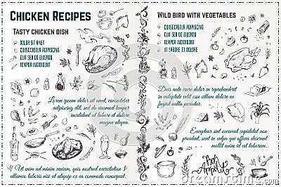 Chicken recipes. Vintage hand drawn vector Vector Illustration