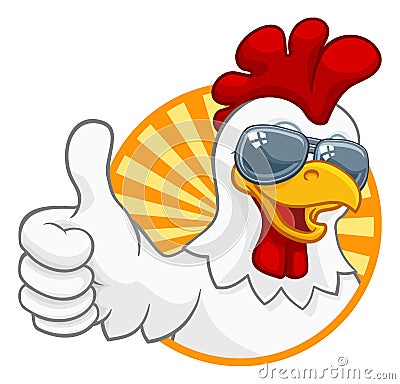 Chicken Rooster Cockerel Bird Sunglasses Cartoon Vector Illustration