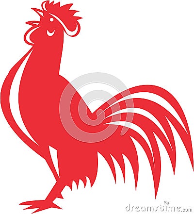 Chicken Rooster Crowing Retro Vector Illustration