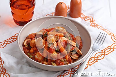 Chicken sausage and vegetable ragout with tomato sauce Stock Photo