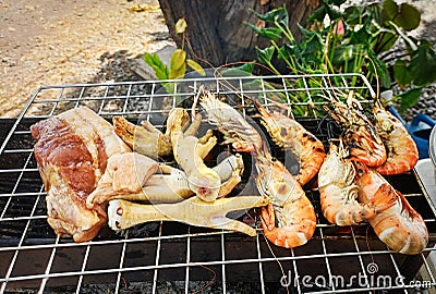 Chicken, shrimp, pork, food, yummy Stock Photo