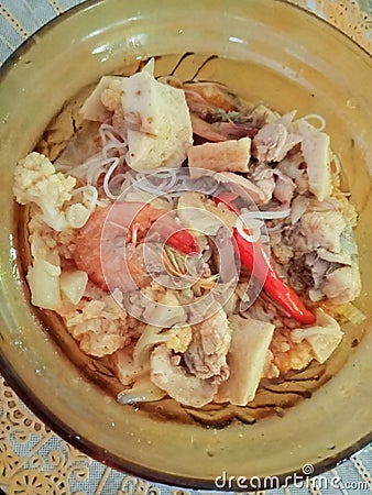 chicken shrimp tomyam vermicelli chili& x27;s Stock Photo