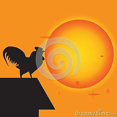 Chicken sing at sunrise Stock Photo