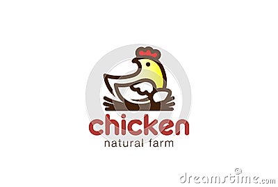 Chicken sitting Nest Logo design. Eco Natural Farm Logotype icon Vector Illustration