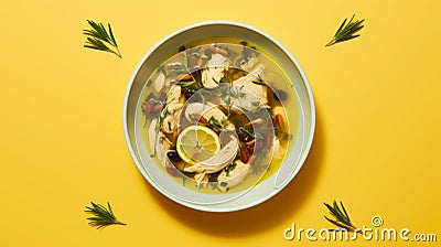 Chinese Herbal Chicken Soup: Minimal And Stylish Food Photography Stock Photo