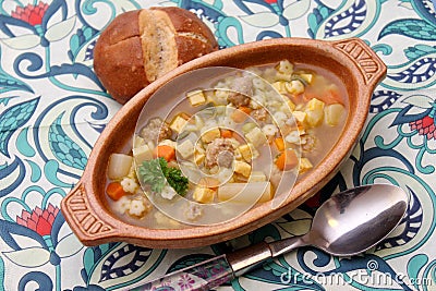 Chicken soup with noodles Stock Photo