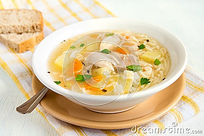 Chicken soup with noodles Stock Photo