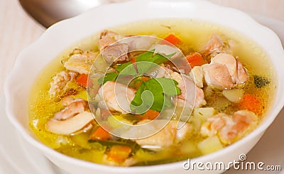 Chicken soup with vegetables Stock Photo