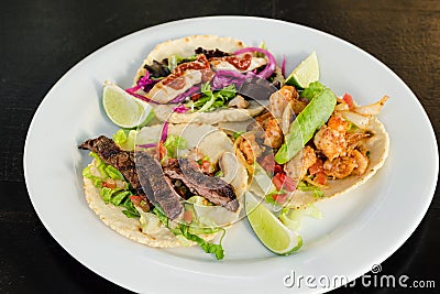 Chicken Steak Shrimp Tacos Stock Photo