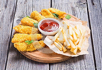 Chicken strips and French fries Stock Photo