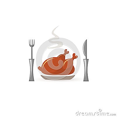Chicken stylized icon with fork and knife Vector Illustration