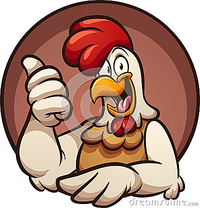 Chicken with thumbs up hand sign, coming out of a circle Vector Illustration