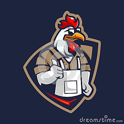 Chicken thumbs up mascot cartoon logo Vector Illustration