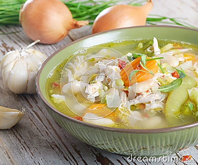 Chicken vegetable Soup Stock Photo