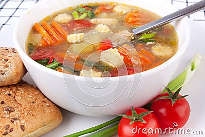 Chicken and vegetable soup Stock Photo