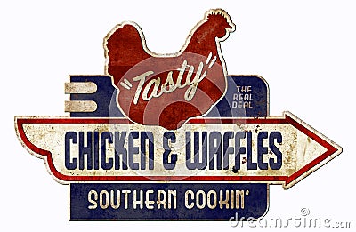 Chicken and Waffles Sign Retro vintage antique Stock Photo