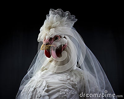 Chicken wearing a veil Chicken wearing a veil agnst dark background chicken generative veil love Cartoon Illustration