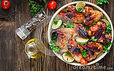 Chicken wings of barbecue in sweetly sour sauce. Picnic. Stock Photo