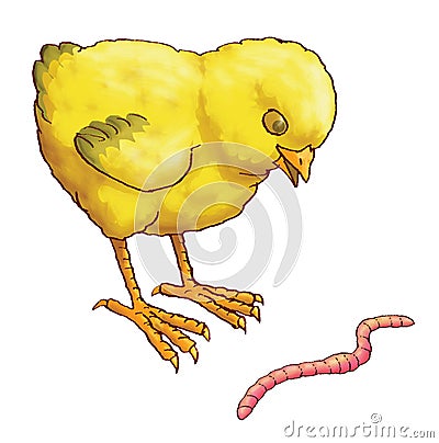 Chicken and worm Stock Photo