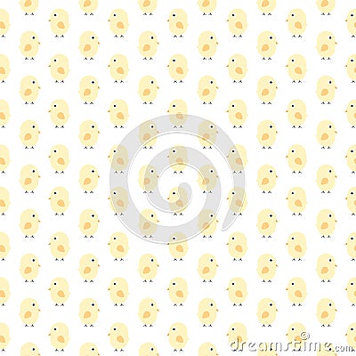 Seamless easter pattern. Vector pattern with yellow chickens. Cute little chicks on white background Vector Illustration