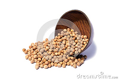 Dried White chickpeas, White Chana, Dried Chickpea Lentils, Pakistani/Indian beans in wooden bowl isolated on white Background Stock Photo