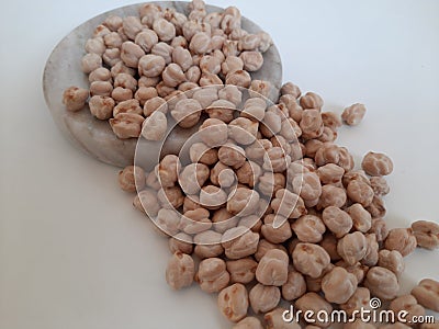 The chickpea or chick pea (Cicer arietinum) is an annual legume of the family Fabaceae, subfamily Faboideae. Stock Photo