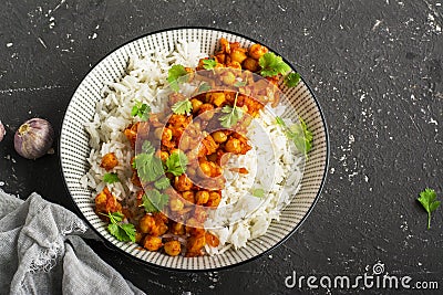 Chickpea curry with basmati rice Stock Photo