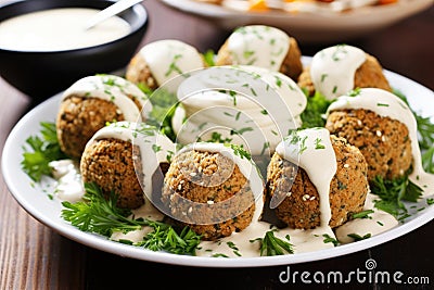 chickpea falafel balls served with tahini sauce Stock Photo