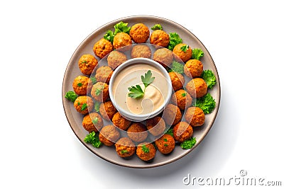 Chickpea Falafel Paired With Tahini Sauce Stock Photo