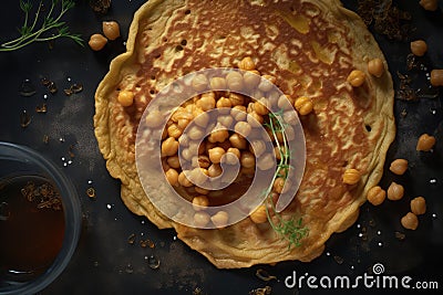 Chickpea Pancake, Socca Flatbread, Ceci Chilla Flat Bread, Besan Cheela, Abstract Generative AI Illustration Stock Photo