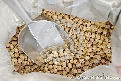 Chickpeas in a sack Stock Photo
