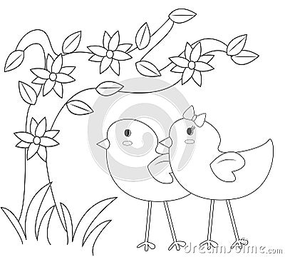 Chicks in the garden coloring page Stock Photo