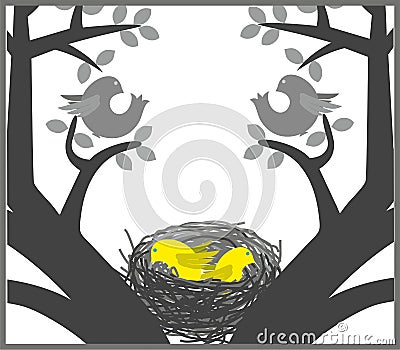 Chicks in the nest Vector Illustration