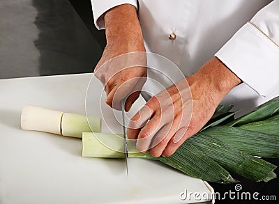 Chief carve onion Stock Photo