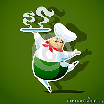 Chief cook serving a delicious italian pizza Vector Illustration