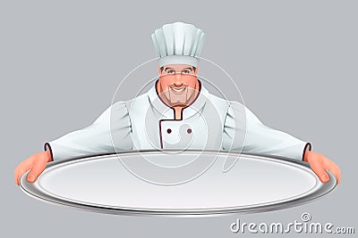 Chief cooker keeps large empty tray Vector Illustration