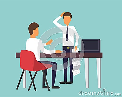 He chief and employee. Office manager holding documents. Business office illustratio Cartoon Illustration