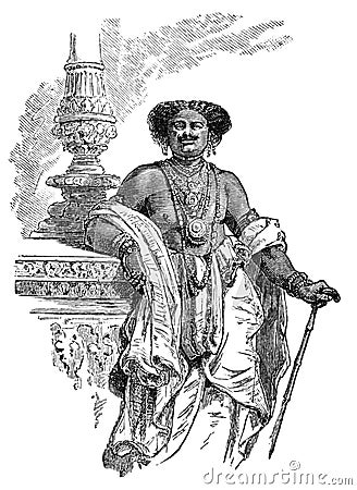 Chief from Odisha or Orissa, Eastern India. History and Culture of Asia. Antique Vintage Illustration. 19th Century Cartoon Illustration