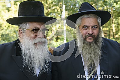 Chief Rabbi of Podil synagogue Yaakov Dov Bleich and Chief Rabbi of Ukraine Moshe Reuven Azman at Synagogue Place for Editorial Stock Photo